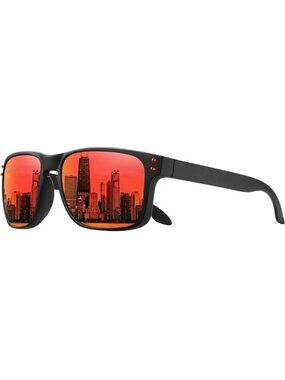 Black Square Frame Sports Outdoor Running Red Reflective Mirrored Sunglasses